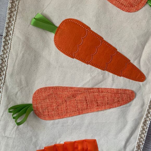 House & Garden Easter Carrot Table Runner Green Ribbon Leaves 14x48 - Picture 13 of 14